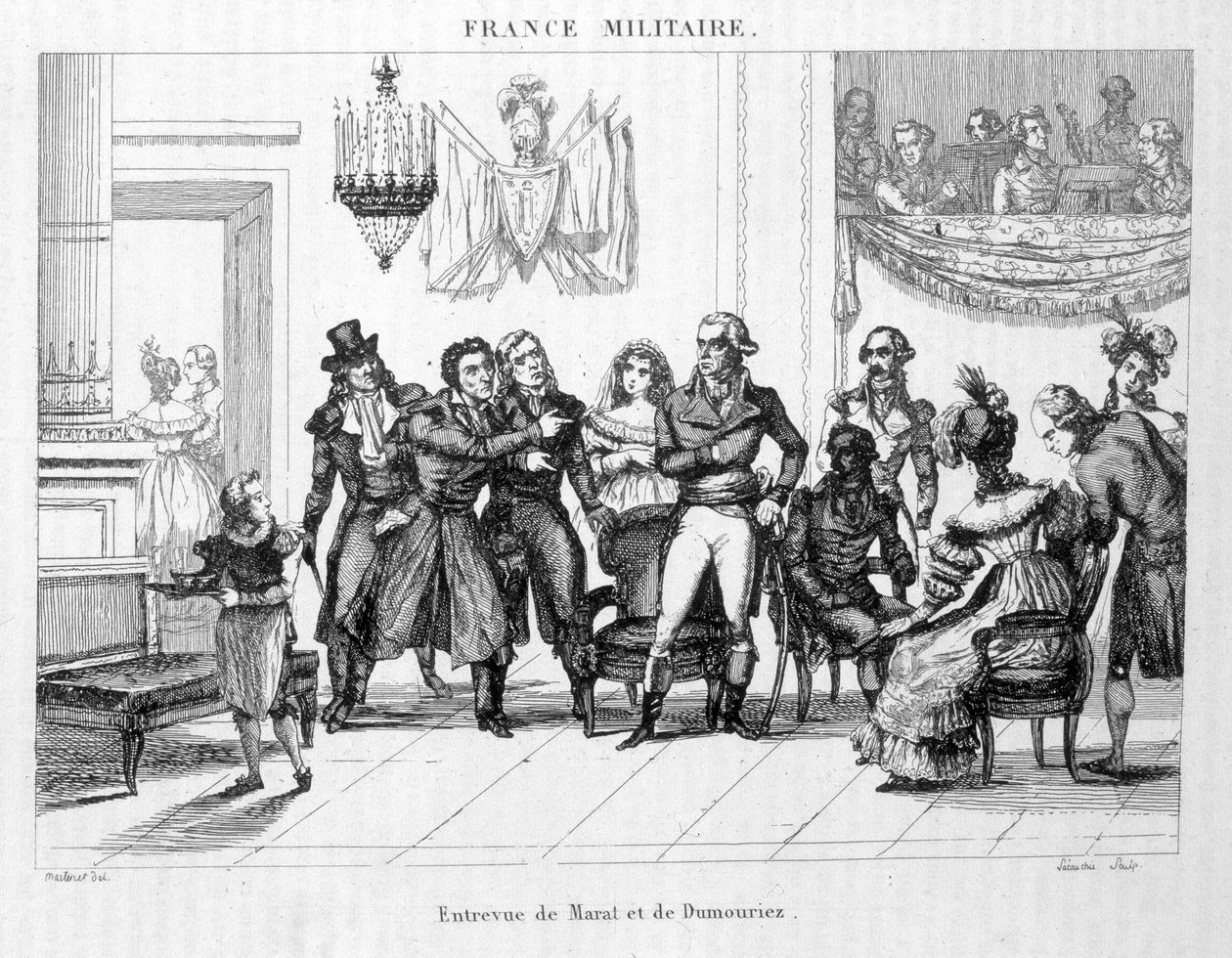 Interview van Joachim Murat (1767-1815) en Dumouriez (1739 - 1823) - Gravure uit de 19e eeuw door Unknown artist
