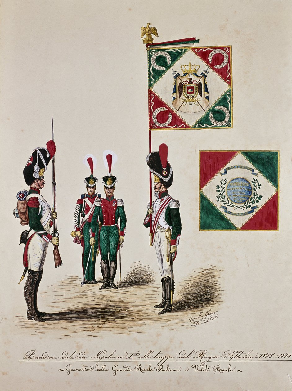 Italiaanse leger vlag ten tijde van Napoleon I (gravure) door Unknown artist