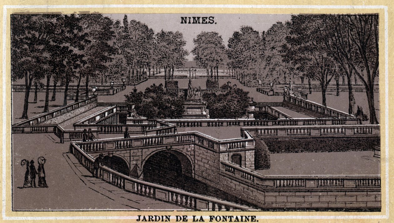 Jardin de la Fontaine in Nîmes (Gard, Languedoc-Roussillon). door Unknown artist