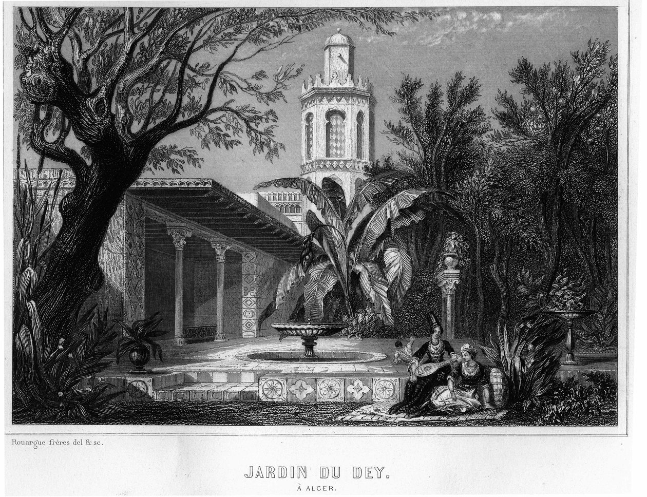 Jardin du dey in Algiers, gelegen in het versterkte gebied van de Kasbah (casbah), hoofdverblijf van de opperbevelhebber van het Franse leger in 1830 - In 