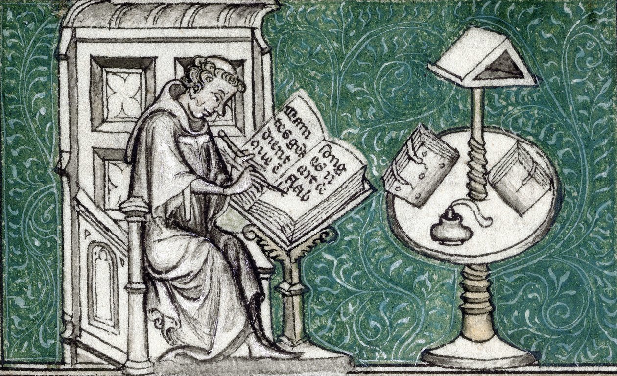 Jean de Meun componeert de Roman de la Rose, c.1380 (miniatuur) door Unknown artist