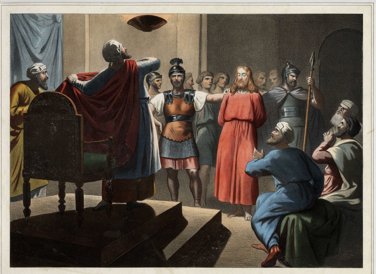 Jezus voor Caiphe. Anonieme gravure uit het midden van de 19e eeuw door Unknown artist