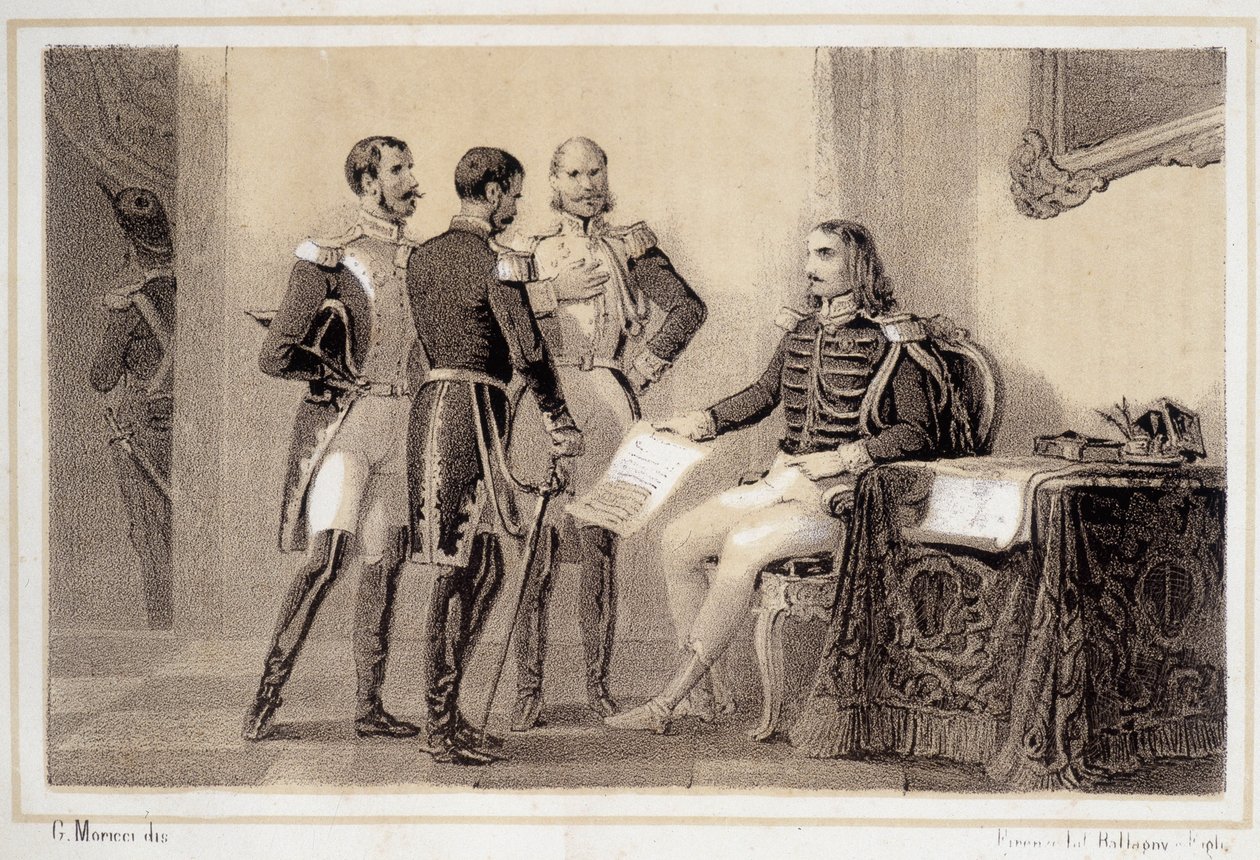 Joachim Murat (1767-1815) die zijn generaals het programma aan de Italianen presenteerde - in 
