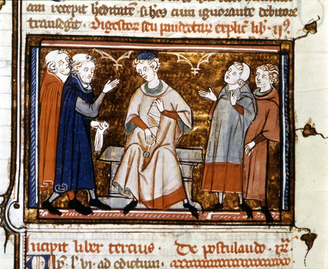 Oordeel Scène - in "Digesto e Pandette (Digesto en Pandectes)" door Justinianus I door Unknown artist