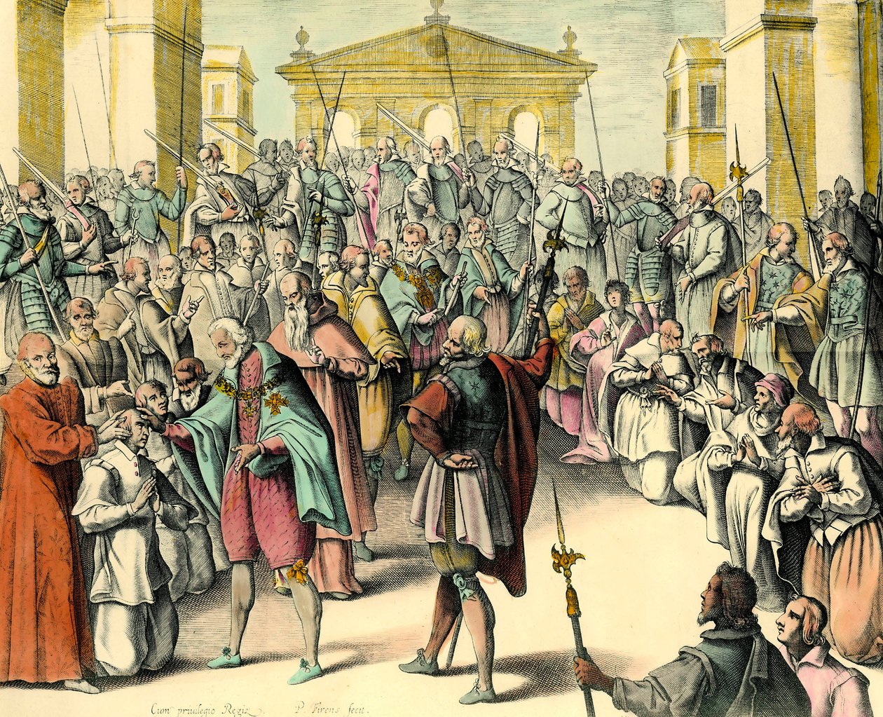 Koning Hendrik IV (1553-1610) raakt het voorhoofd van een zieke aan. De koning is thaumaturg, hij heeft de kracht om de scrofulose te genezen door deze formule uit te spreken. Gravure naar een schets van Andre du Laurens (1558-1609), arts van koning Hendri door Unknown artist