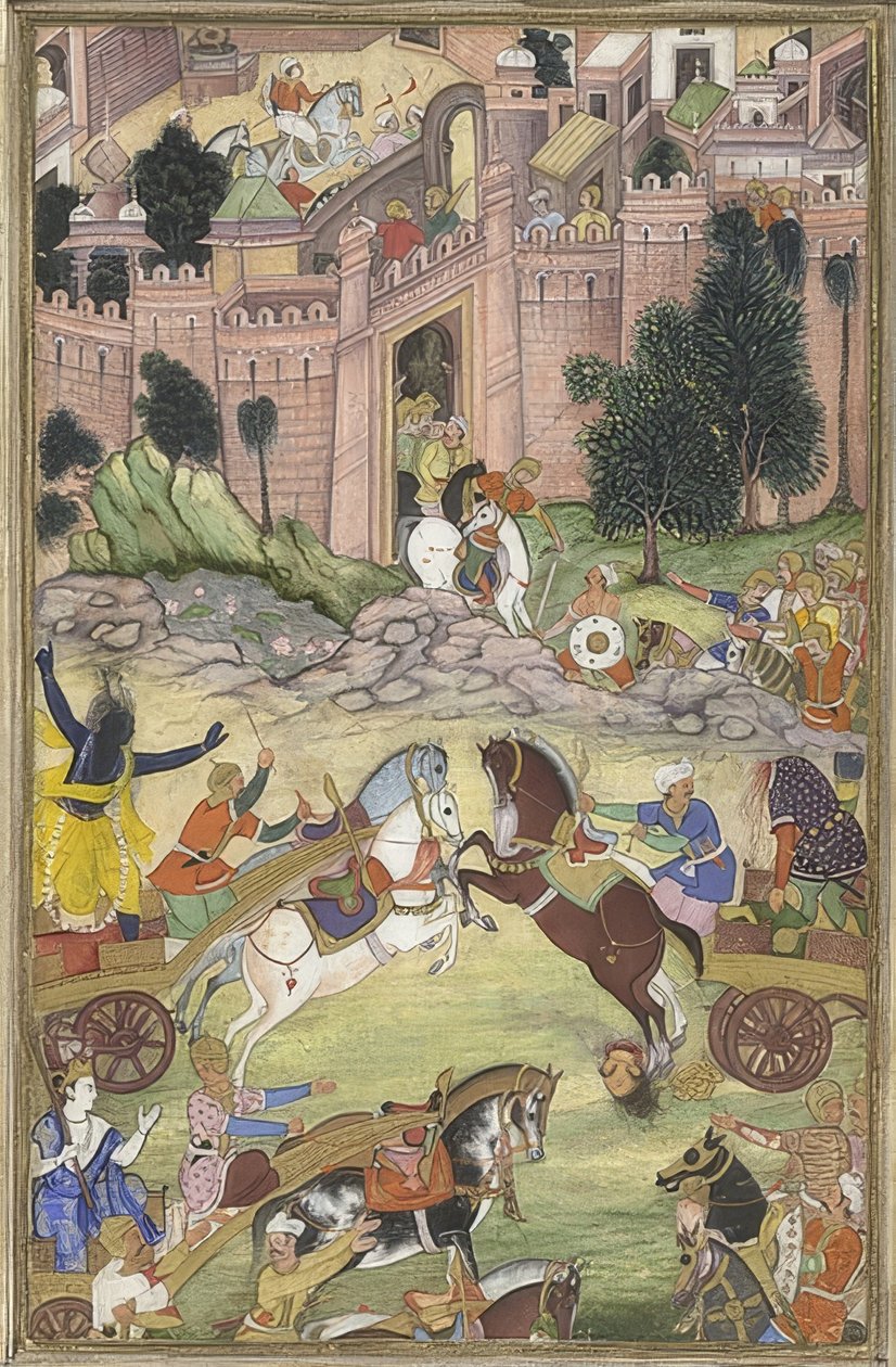 Krishna doodt de demon Sri Gala (scène uit de Harivamsa) door Unknown
