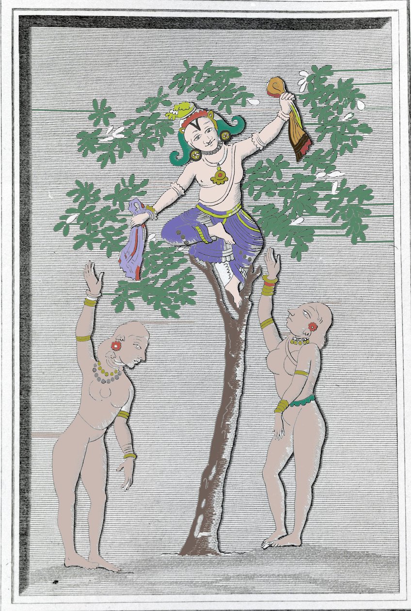Krishna steelt de jurken van twee gopi. L. M. Langlès: 