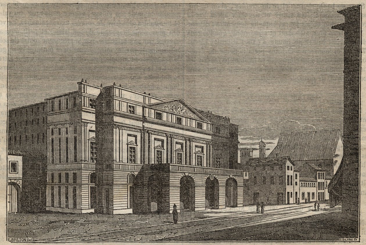La Scala in Milaan - Uitzicht op het theater van La Scala in Milaan, Italië - (Teatro alla Scala Milano) - 1837 door Unknown artist