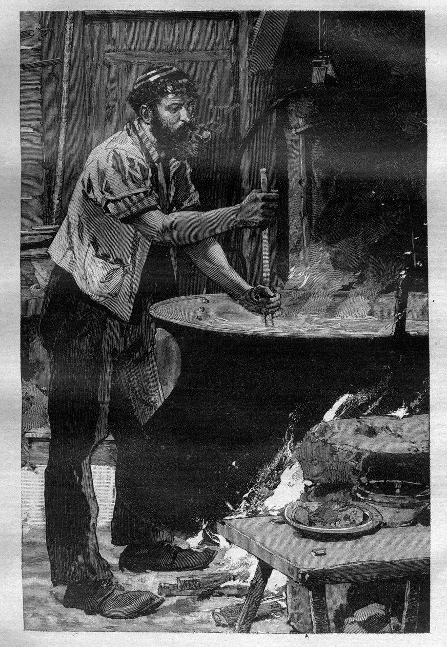 De fabricage van Gruyere kaas - Gravure in 