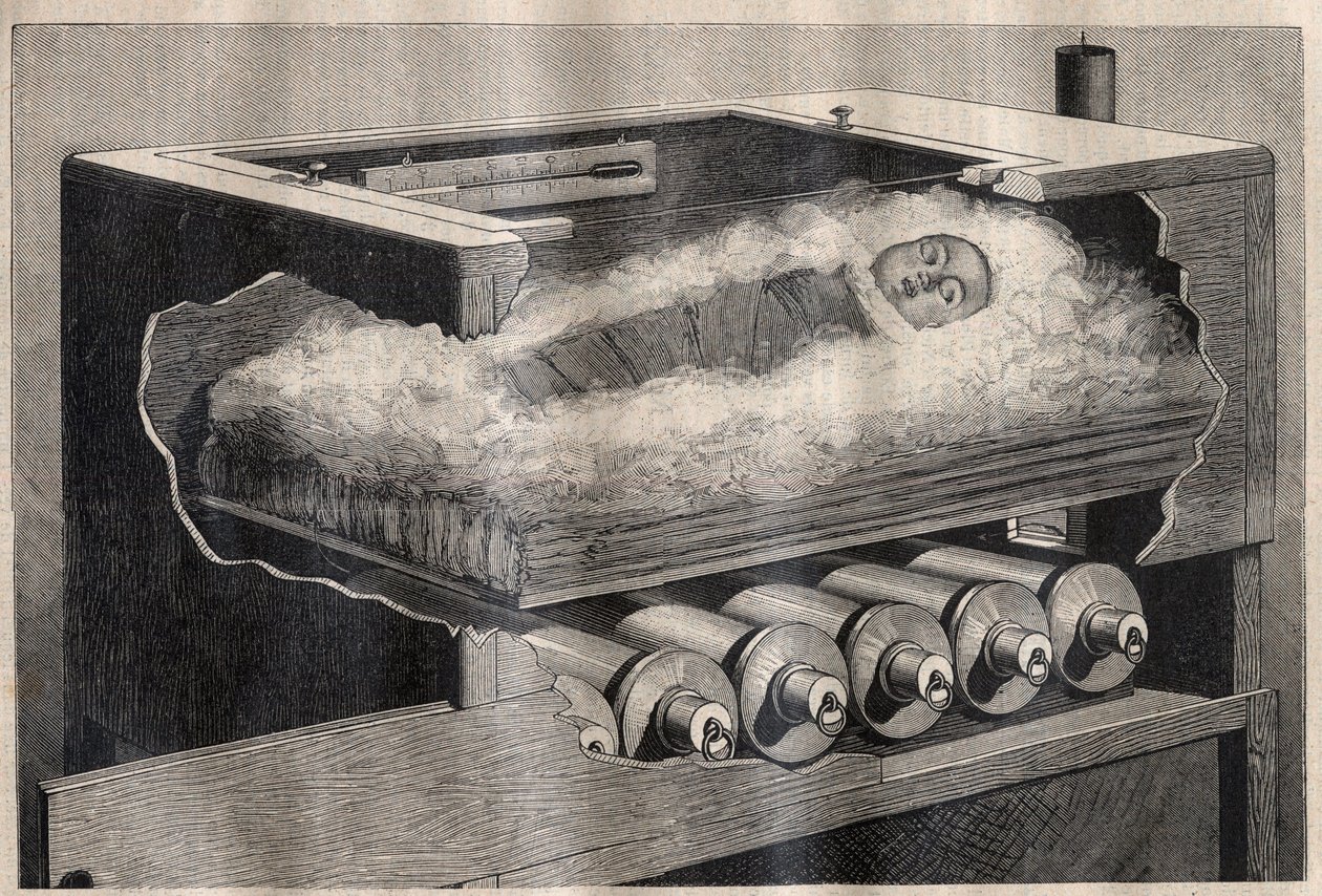 De kunstmatige moederschap: een kinderincubator - Gravure in 