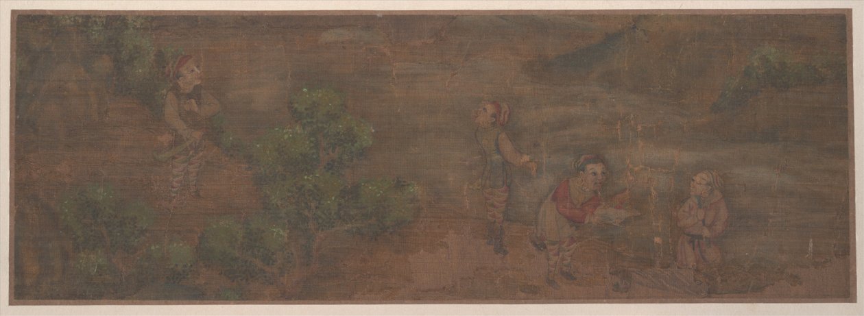 Landschapsschilderij van figuur in boslandschap (albumblad; kleur op zijde) door Unknown Artist