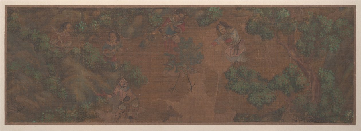 Landschapsschilderij van figuur in boslandschap (albumblad; kleur op zijde) door Unknown Artist