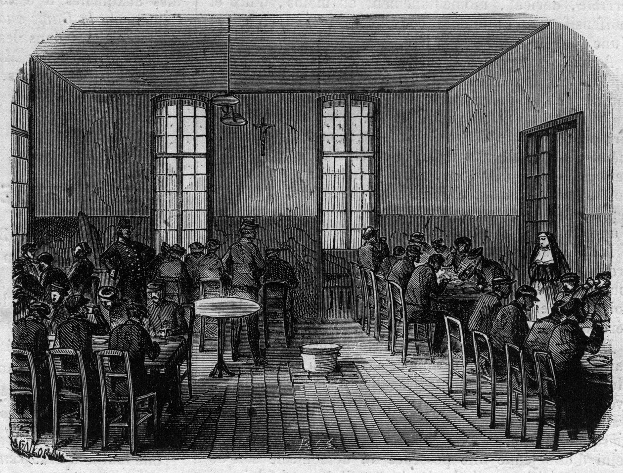 Het asiel Sainte Anne (Sainte-Anne) in Parijs: de refter - Gravure in 