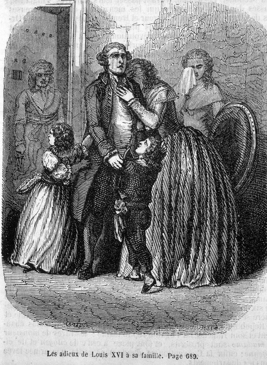 Les fareeux de Louis XVI aan zijn familie (aan Marie Antoinette en Louis XVII) door Unknown artist