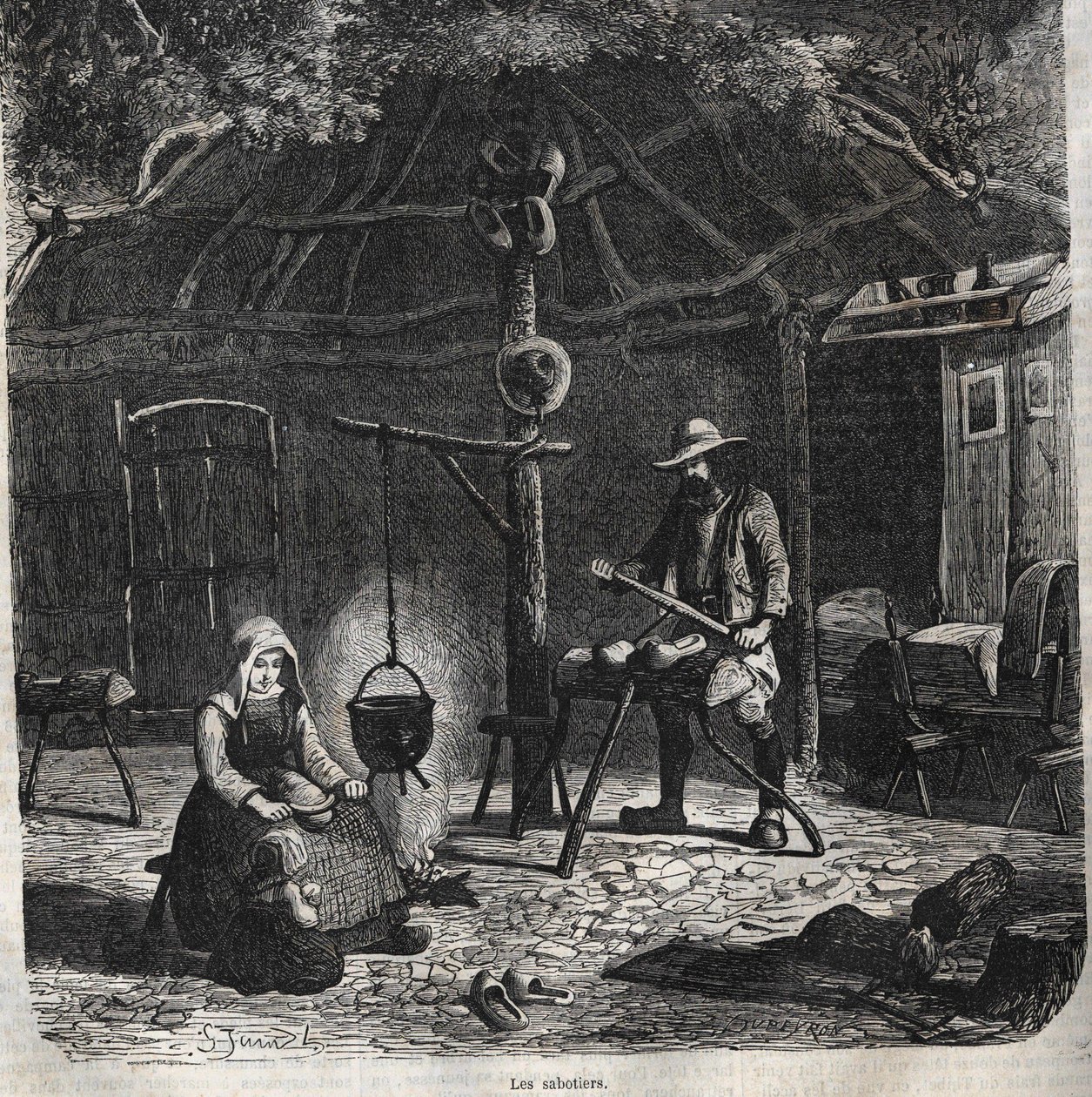 De klompenmakers. gravure 19e eeuw door Unknown artist