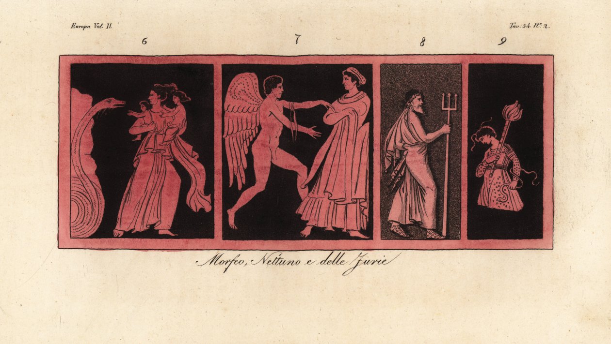 Leto met haar kinderen Apollo en Artemis, een van de Gratiën, Neptunus en een van de Furiën door Unknown artist