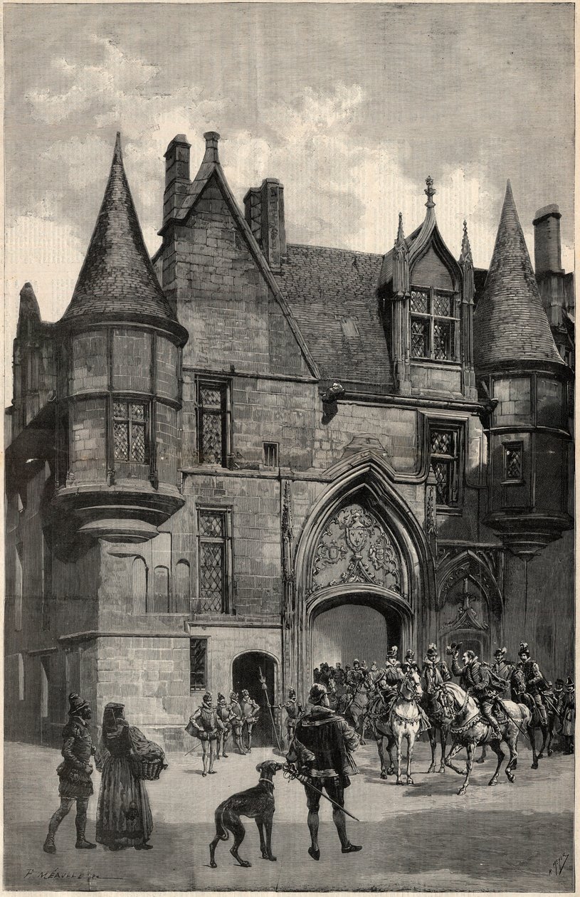 Het hotel de Sens in Parijs in het IVe arrondissement ten tijde van koningin Margot - Buitenzicht op het Hotel de Sens in Parijs ten tijde van Margaretha van Frankrijk (1553-1615) door Unknown artist