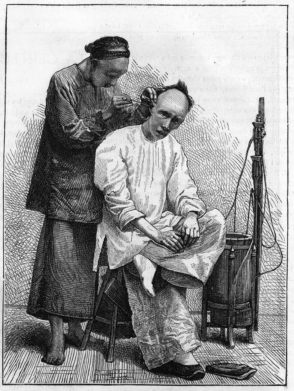 Leven in China in de 19e eeuw: De reizende kapper. door Unknown artist