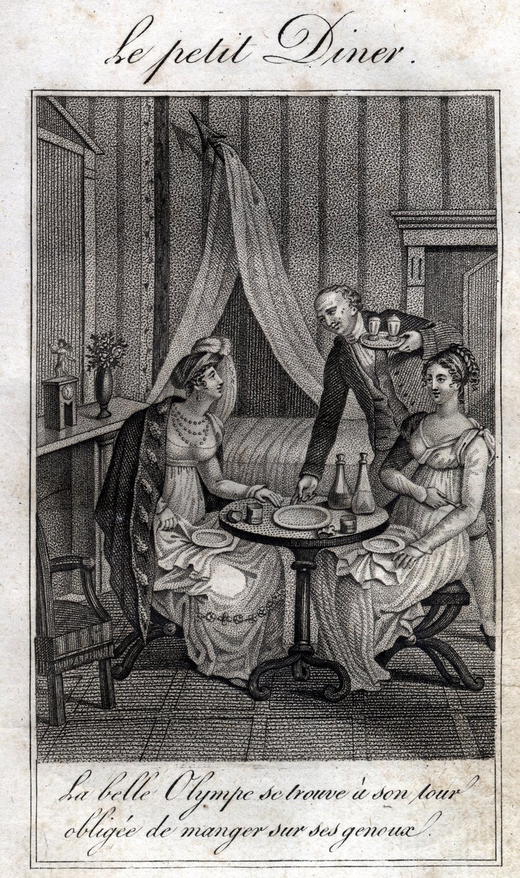 Klein diner. Olympe de Gouges, Franse schrijfster en revolutionair met Celine, een van haar vrienden door Unknown artist