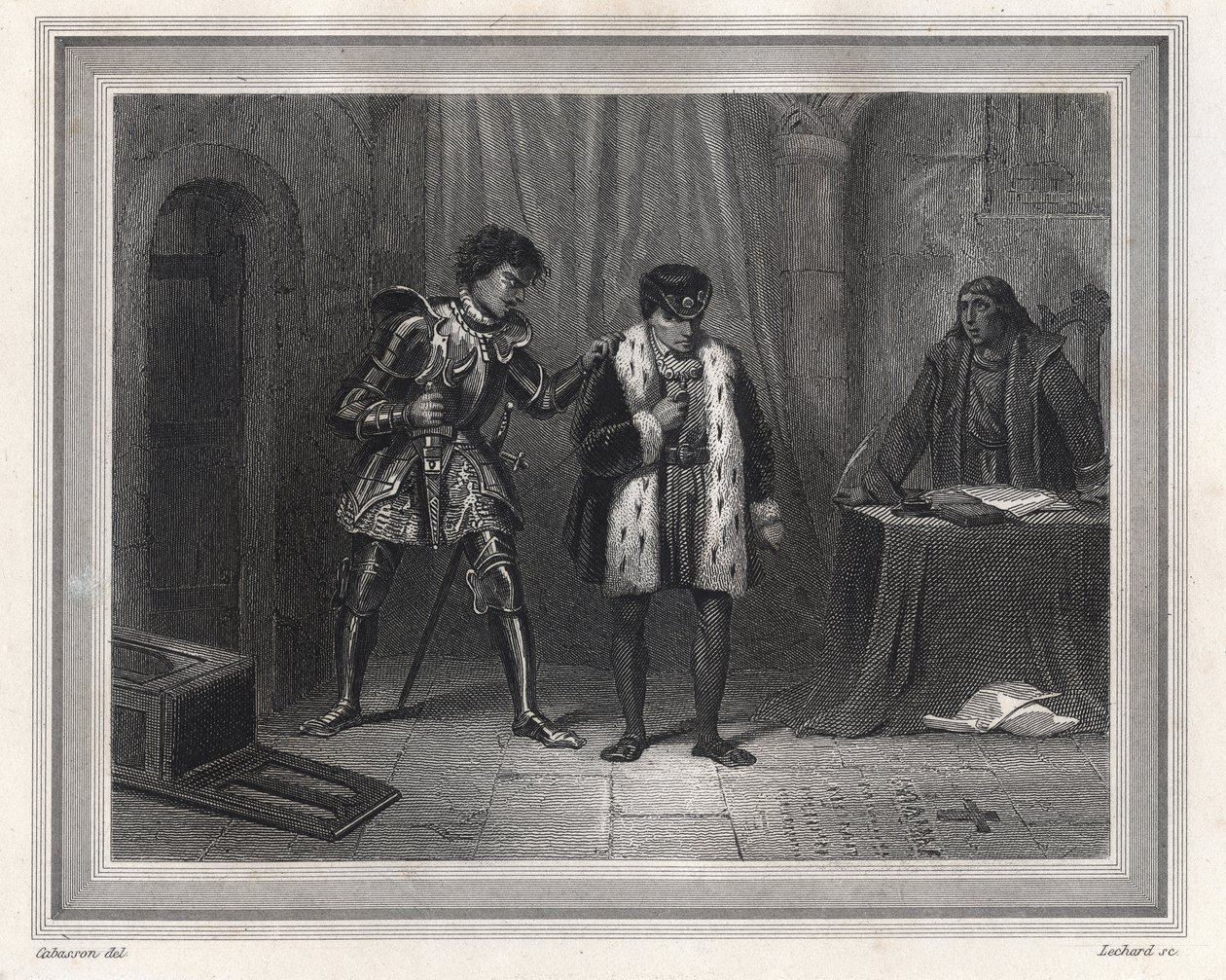 Lodewijk XI gevangene van Karel de Stoute Hertog van Bourgondië - Koning van Frankrijk Lodewijk XI (koning 1461-1483) ontmoet zijn tegenstander Karel de Stoute Hertog van Bourgondië in 1467-1477 in Peronne in oktober 1468, periode van de Ligue du Bien Publ door Unknown artist