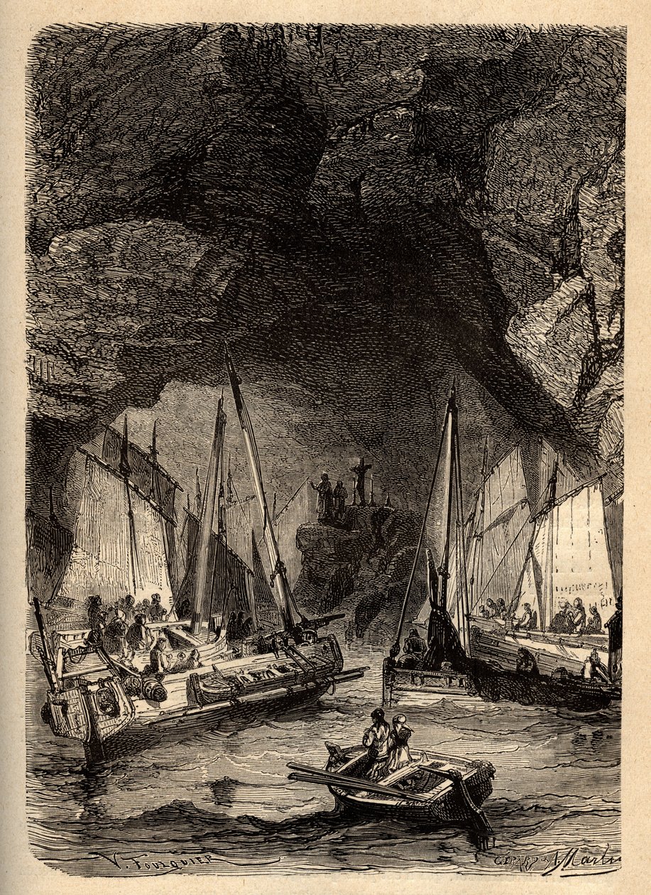 Grotten van Morgat - Zeegrotten van Morgat - Finistère - Bretagne - gravure in 