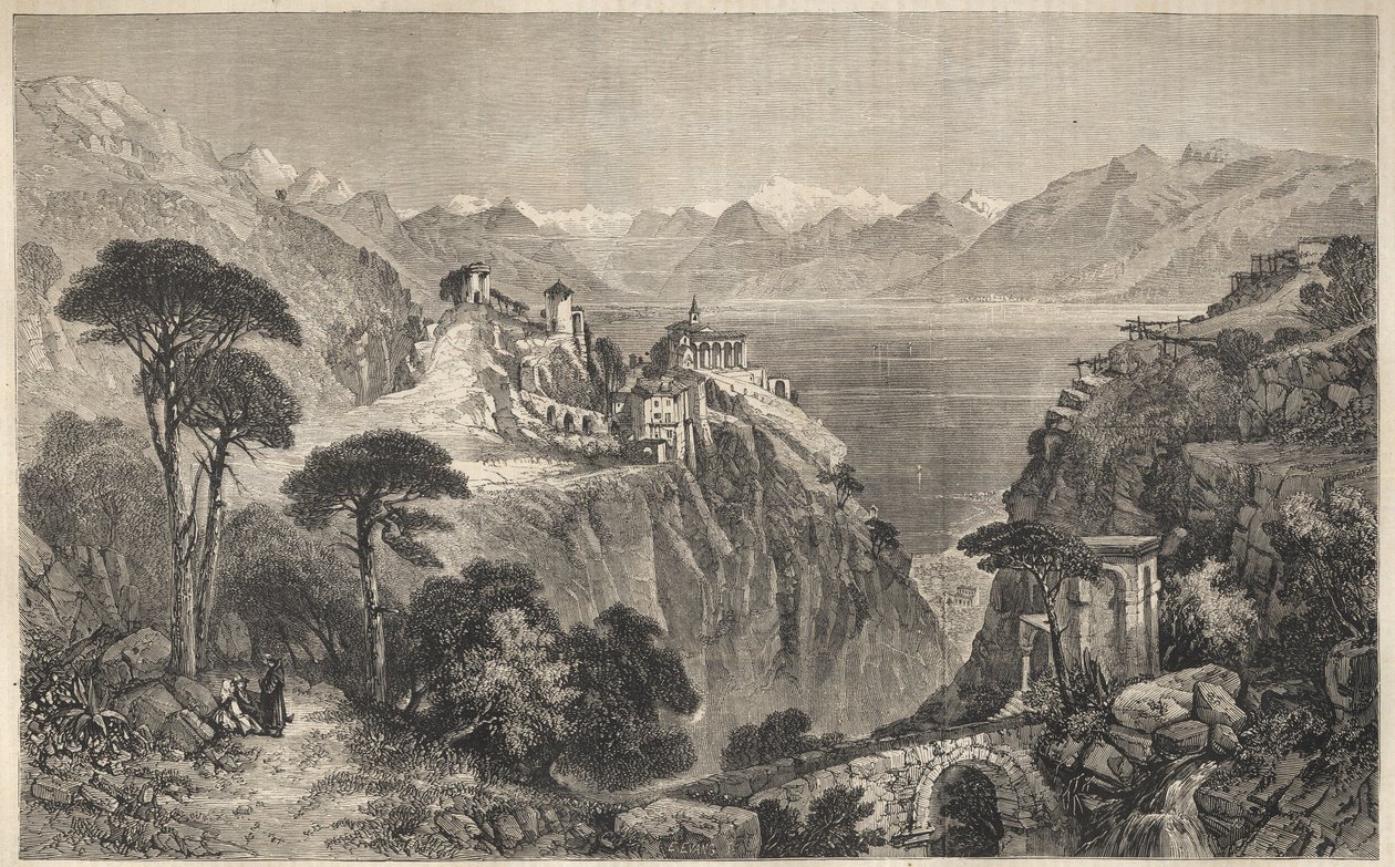 Madonna del Sasso, Zwitserland - Het klooster van Onze-Lieve-Vrouw van Sasso - nabij Locarno aan het Lago Maggiore - Kanton Ticino in Zwitserland - 1861. door Unknown artist