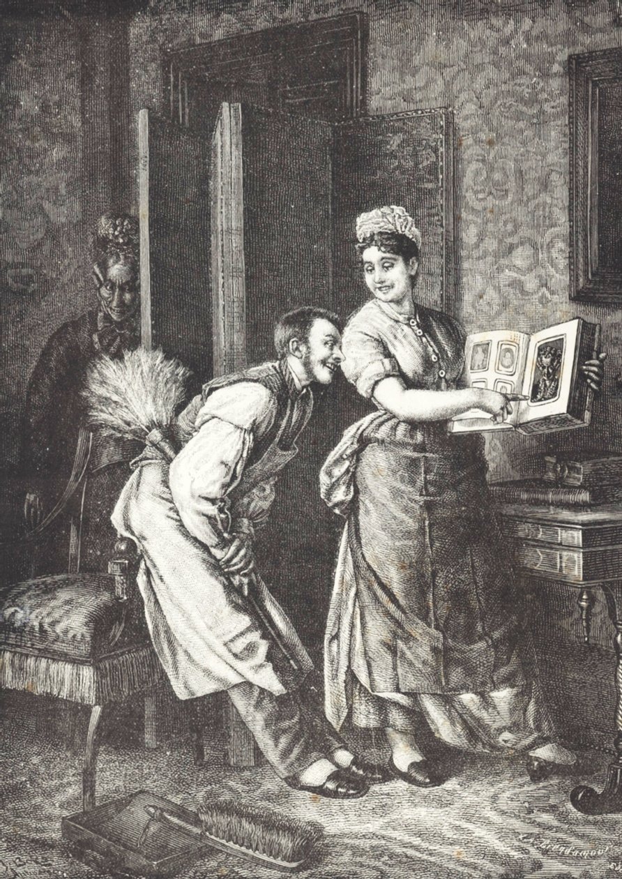Dienstmeid neemt vrijheden en wordt afgeluisterd door meesteres van het huis door Unknown artist