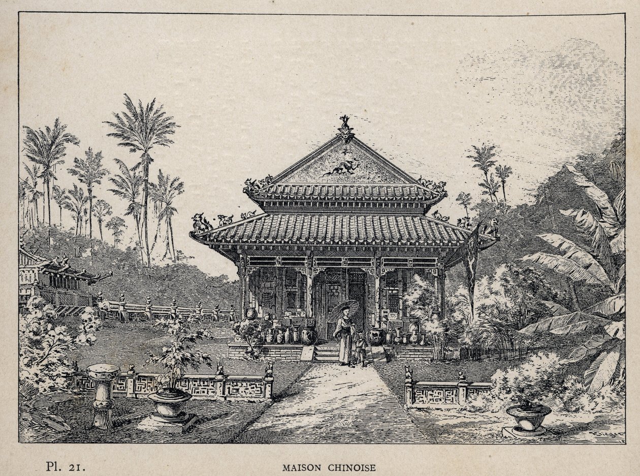 Maison Chinoise - (Chinees huis) - gravure uit 1889 in 
