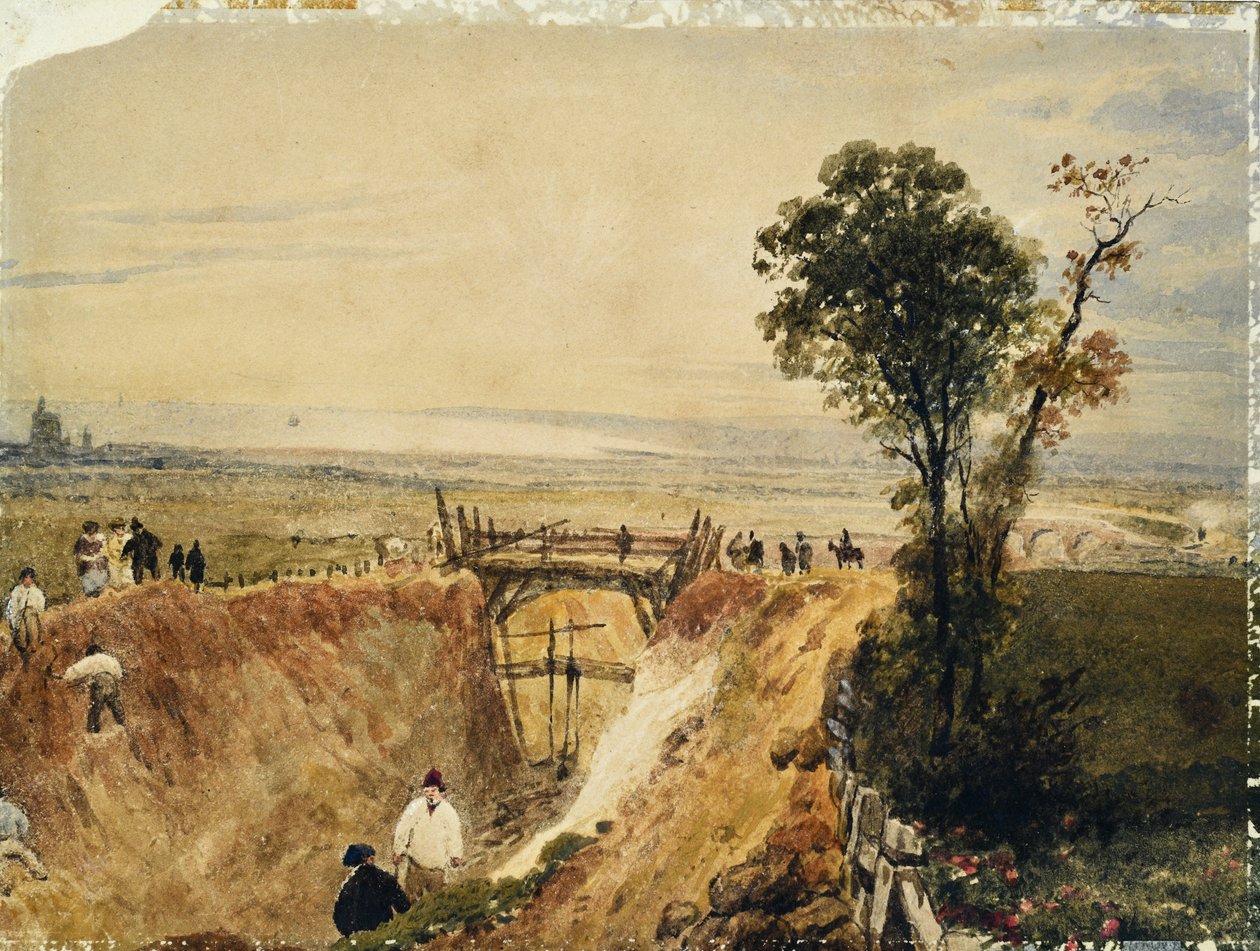 Aanleg van de Shoreham-spoorweg, ca. 1840 (aquarel op papier) door Unknown artist