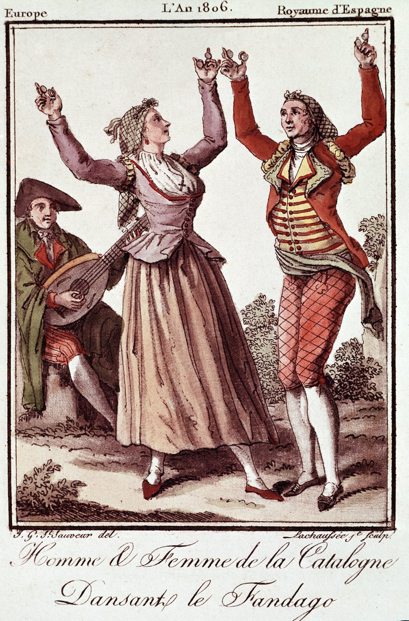 Man en vrouw uit Catalonië dansen de Fandango door Unknown artist
