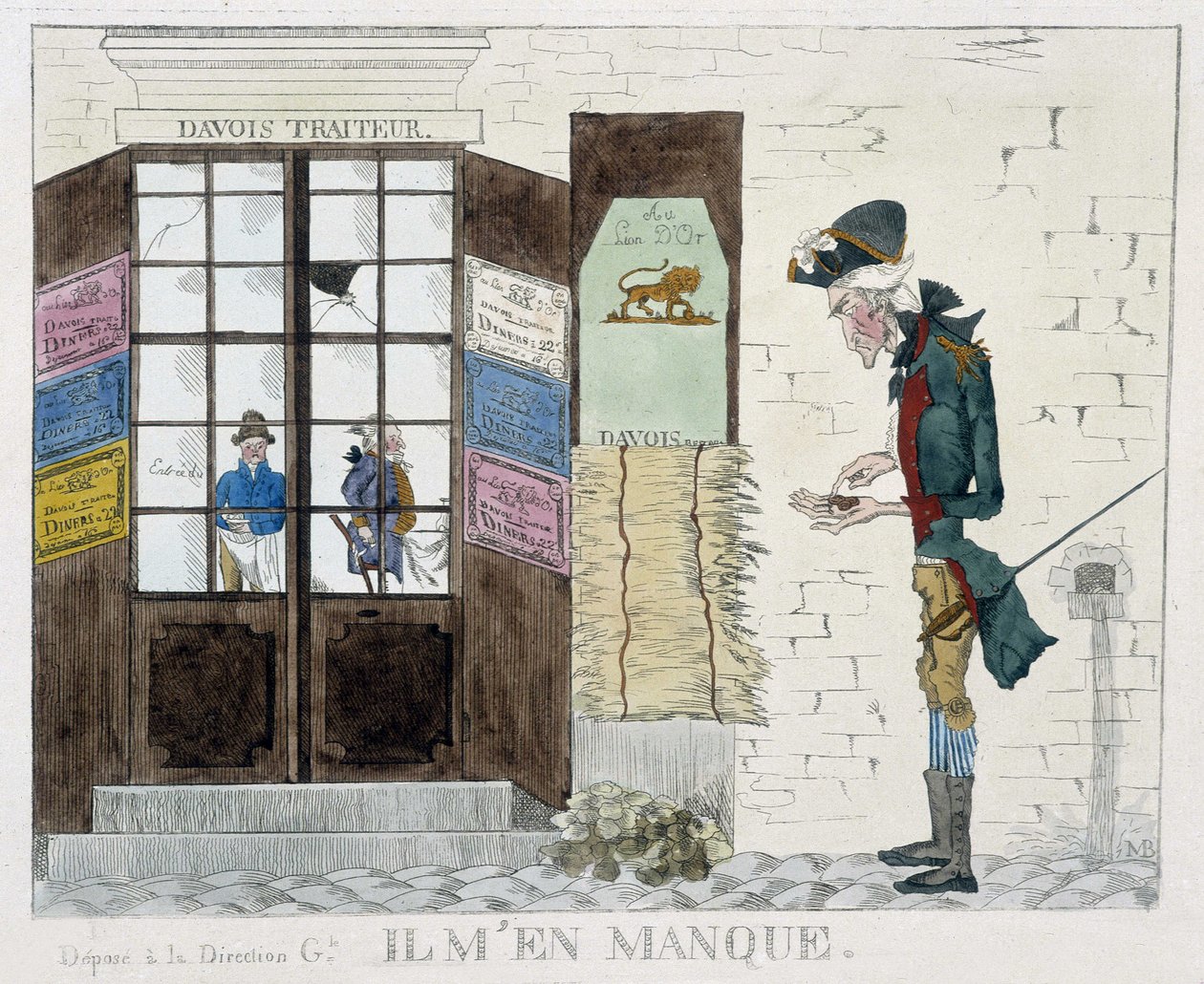 Man zonder geld voor de cateringwinkel - gravure door Unknown artist