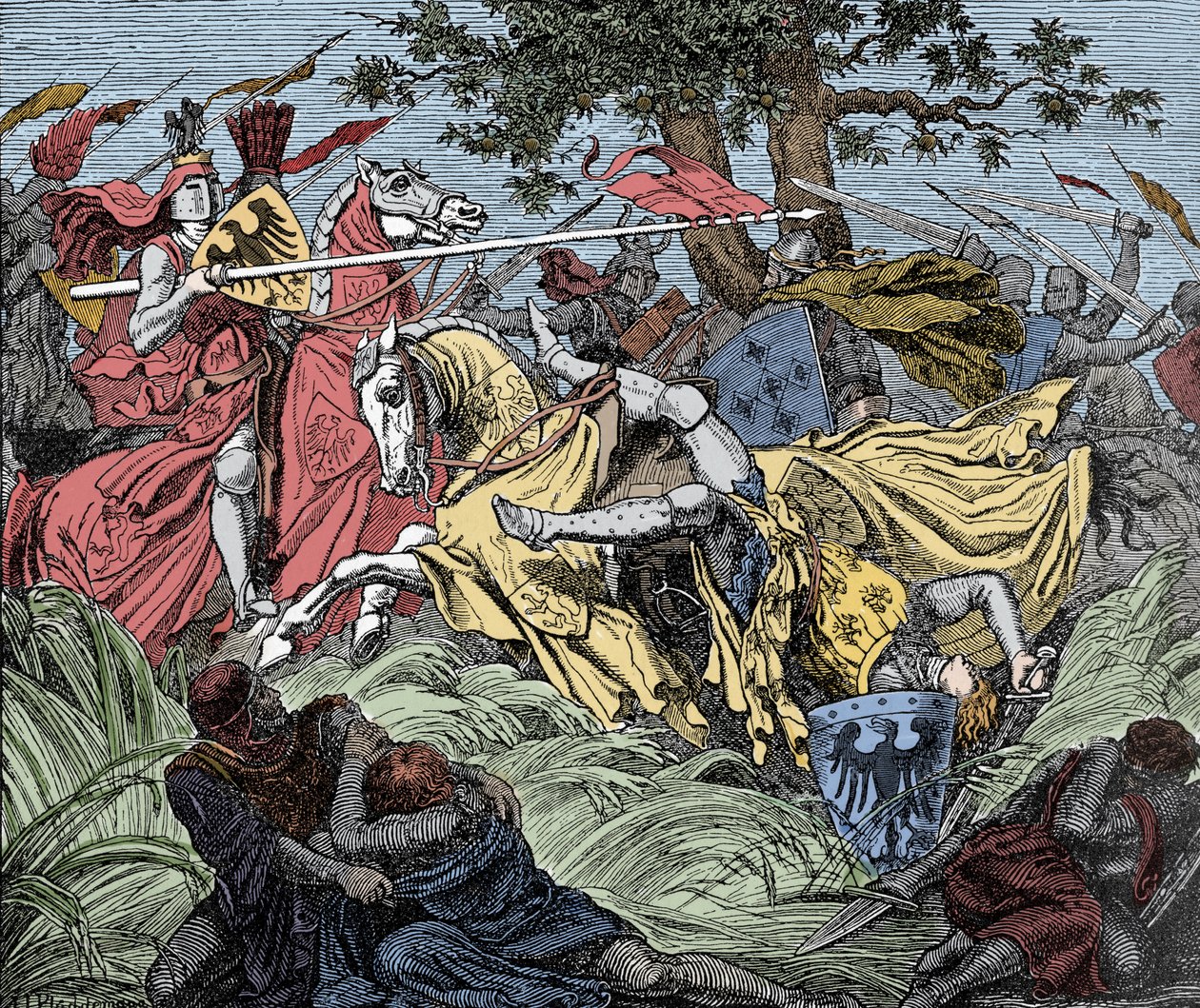 Manfred gedood in de strijd - Slag bij Benevento (26 februari 1266): de dood van Manfred I (van Hohenstaufen) door Unknown artist