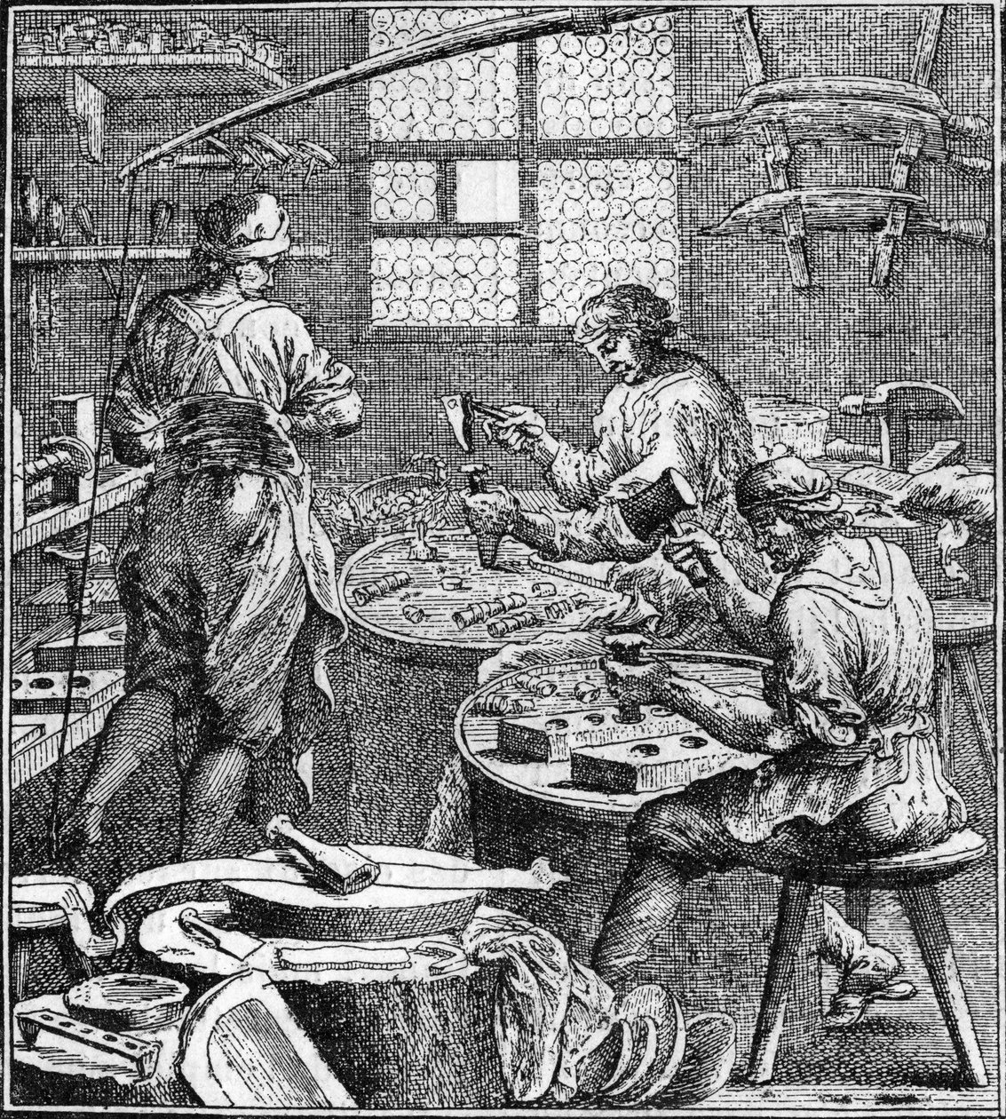 Fabricage van naaien in de 18e eeuw door Unknown artist
