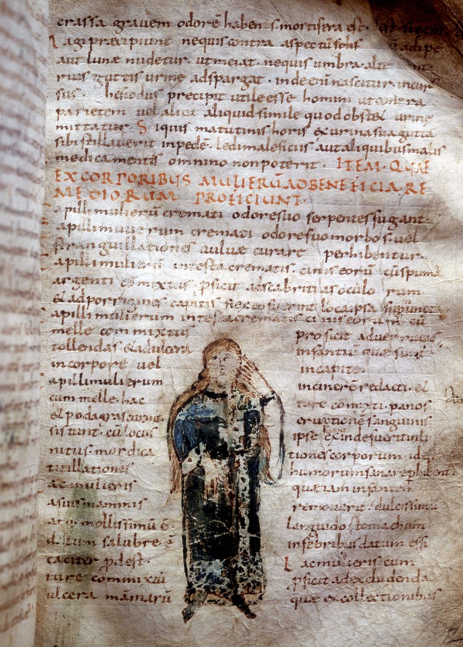 Manuscriptpagina uit "De simplicibus medicamentis" van Claude Galien (v. 131 - v. 201). 8e of 9e eeuw. Governativa van Lucca door Unknown artist
