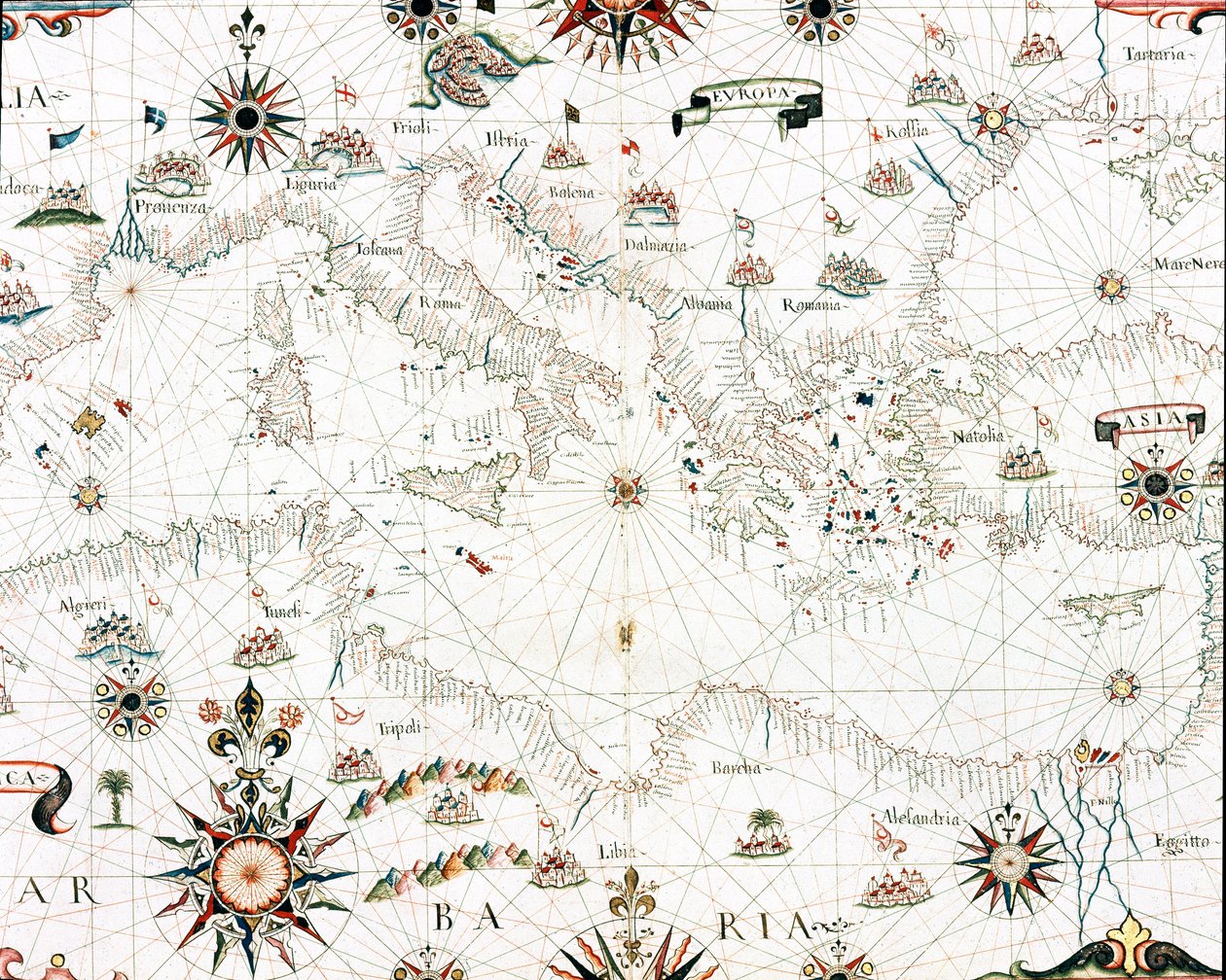 Kaart van de Middellandse Zee en kustlijn door Unknown artist