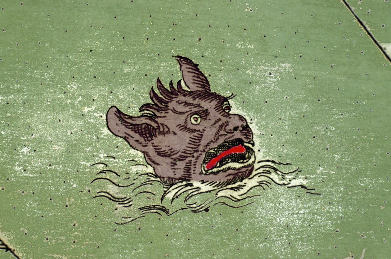Zeemoster met het hoofd van een demon. (detail) van een kaart van de atlas van Urbano Monte door Unknown artist