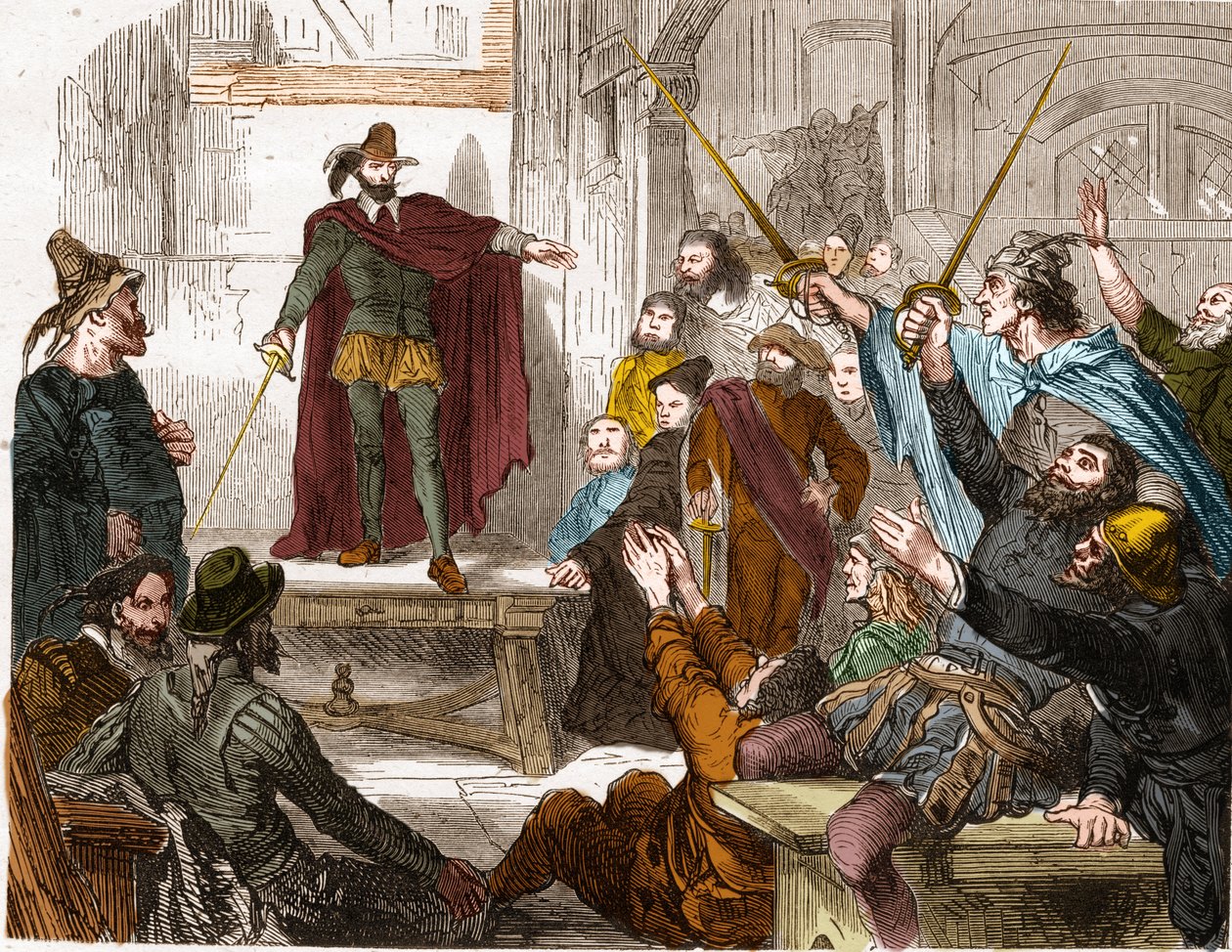 Vergadering van het Comité van Zestien in 1588 (Raad van Vertegenwoordigers van de Zestien Wijken van Parijs) Opstandingscomité gevormd in Parijs tijdens de Liga. door Unknown artist