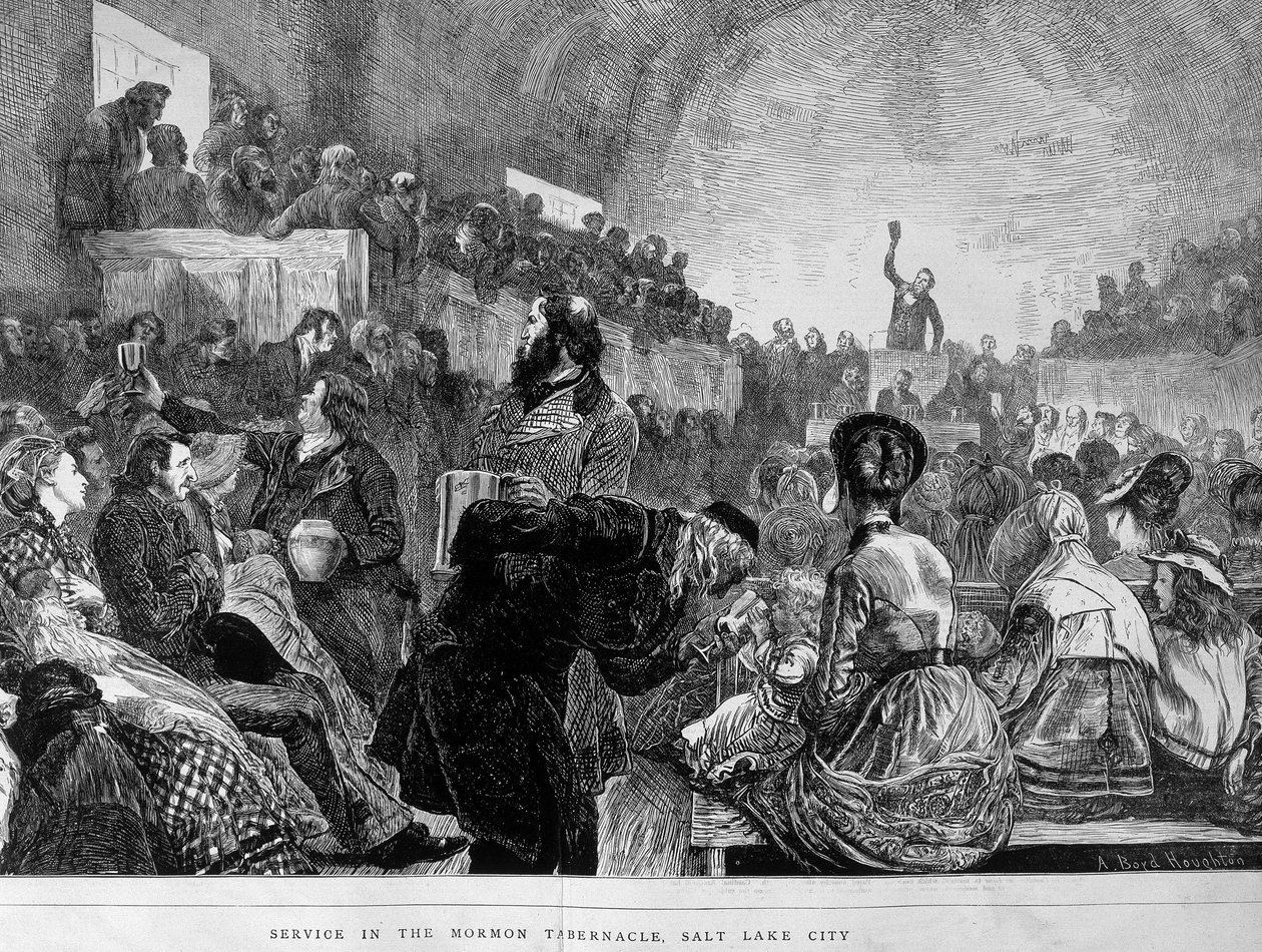 Bijeenkomst van de Mormonen in Salt Lake City (Verenigde Staten) in de 19e eeuw door Unknown artist