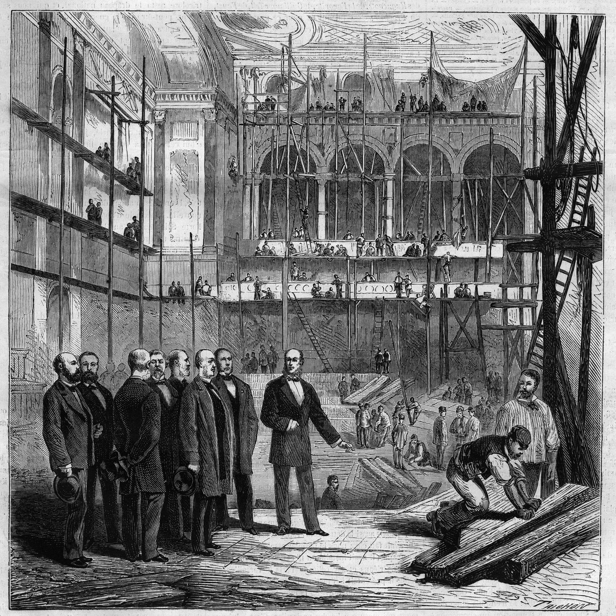 Leden van de permanente commissie bezoeken het werk van de nieuwe zaal van de Nationale Vergadering in Parijs door Unknown artist