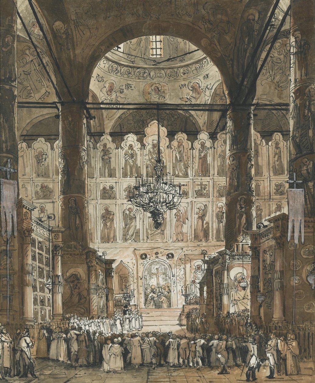 Mis in de kathedraal van de Dormitie in het Kremlin van Moskou door Unknown artist