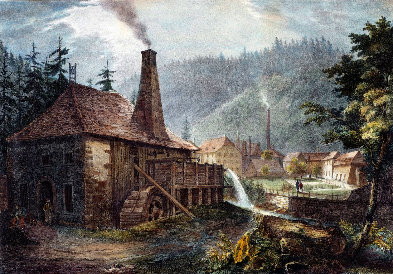 Metaalbewerking: Zicht op de smederijen van Framont door Unknown artist
