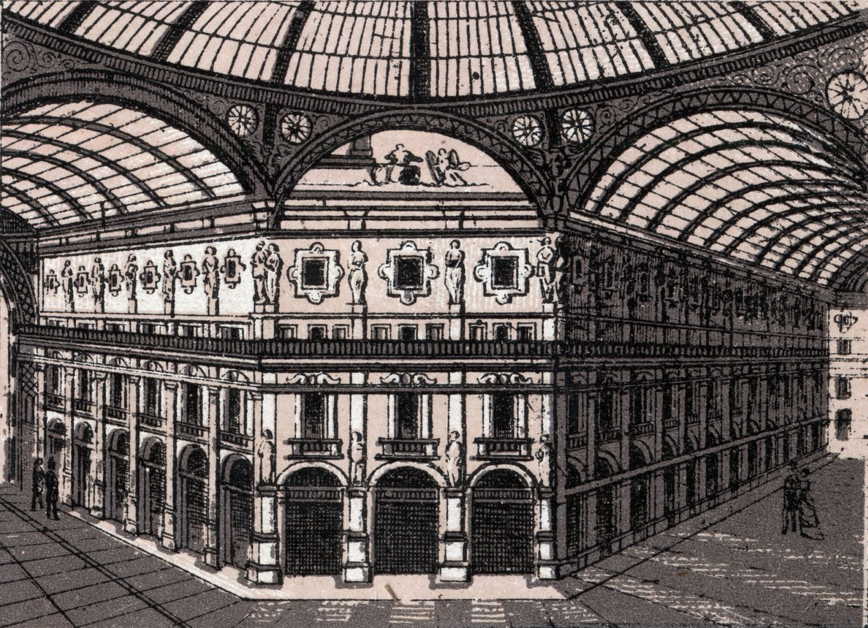 Milaan, Italië: uitzicht op de Galleria Vittorio Emanuele. Uit 