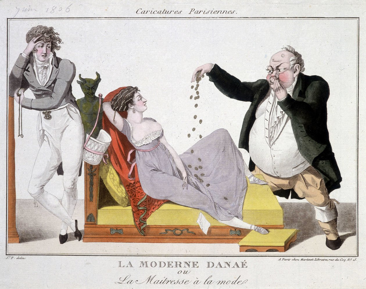 Moderne Danaë of de modieuze burgemeestersvrouw (prostitutie) - karikatuur door Unknown artist
