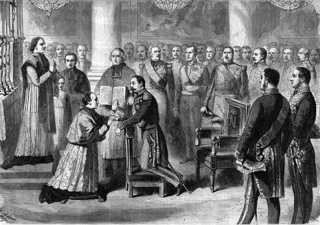 Monseigneur Georges Darboy (1813-1871) aartsbisschop van Parijs legt een eed af in de handen van Napoleon III in de kapel van de Tuilerieën in 1863 door Unknown artist
