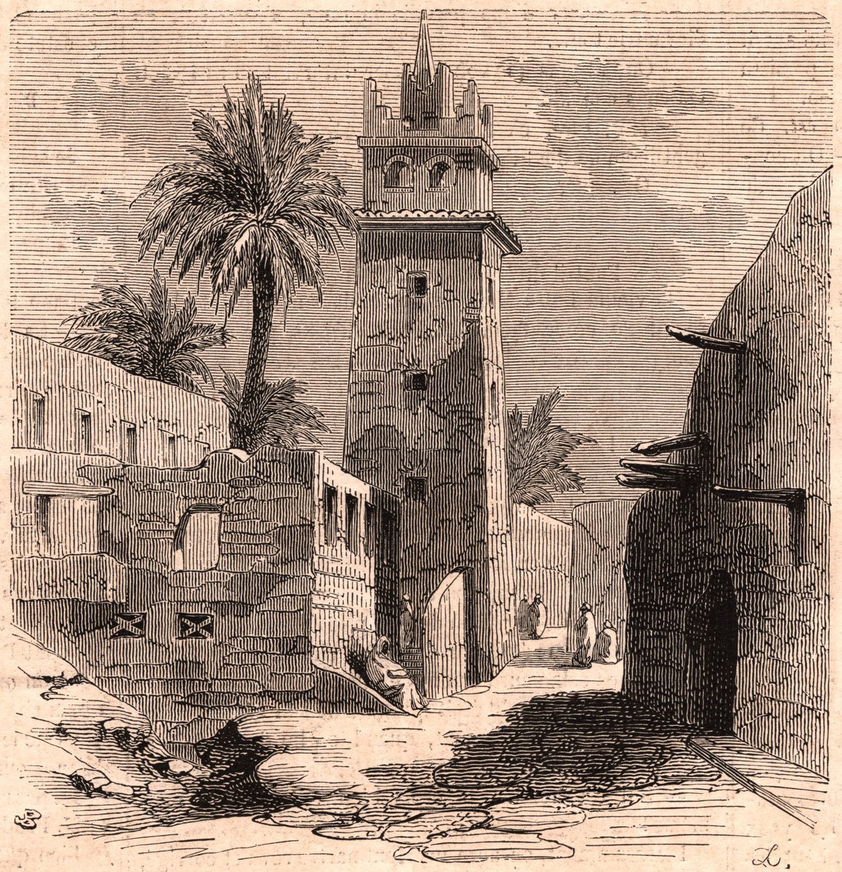 Moskee in het oude Biskra (Biskra) in Algerije in 1866 door Unknown