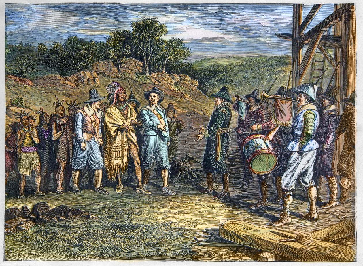 Inheemse bevolking van Amerika: Indianen. De kolonisten ontmoetten Massasoit (1590-1661) ook bekend als Ousamequin 