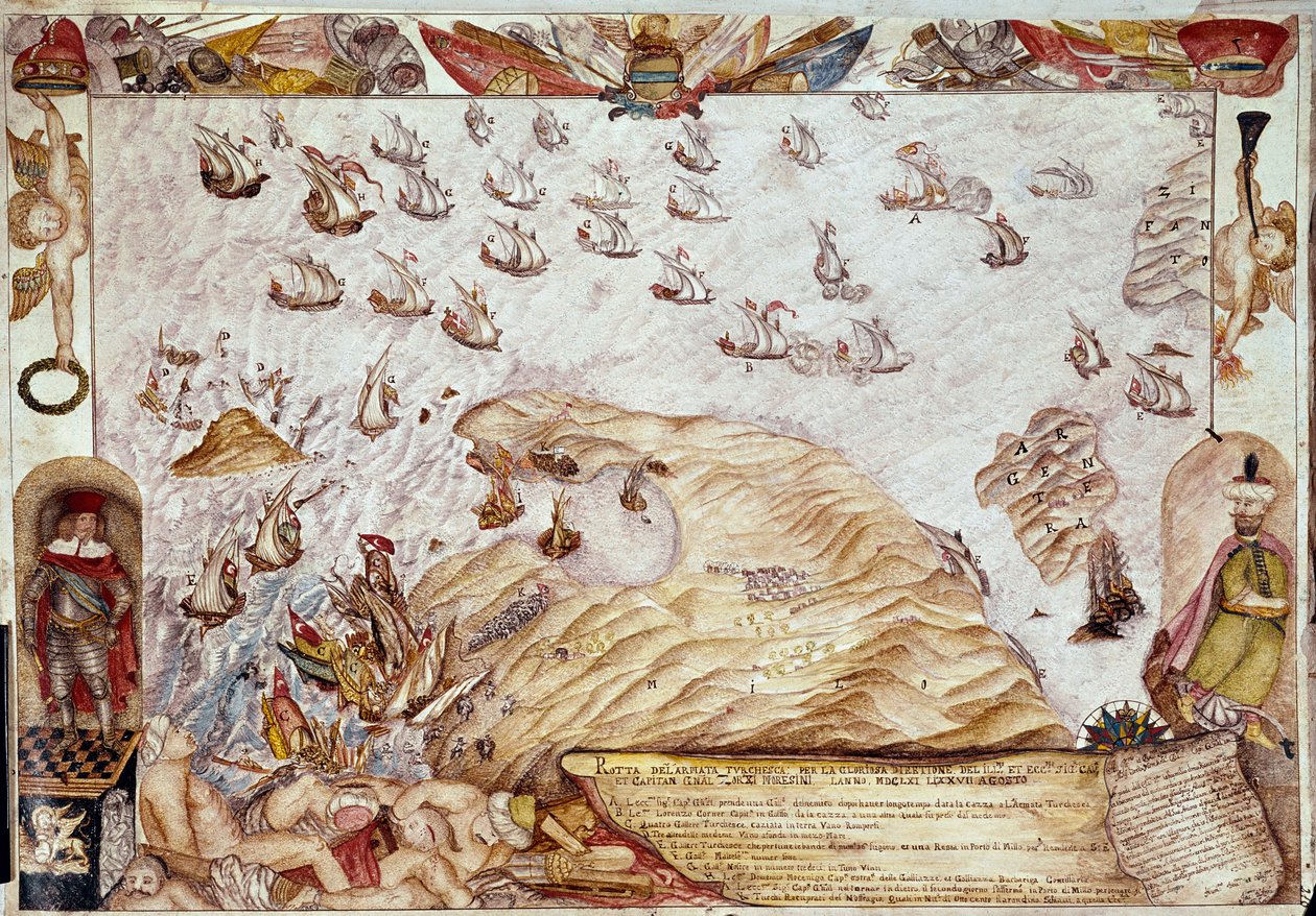 Zeeslag tussen de Turkse en Venetiaanse vloten in 1661 door Unknown artist