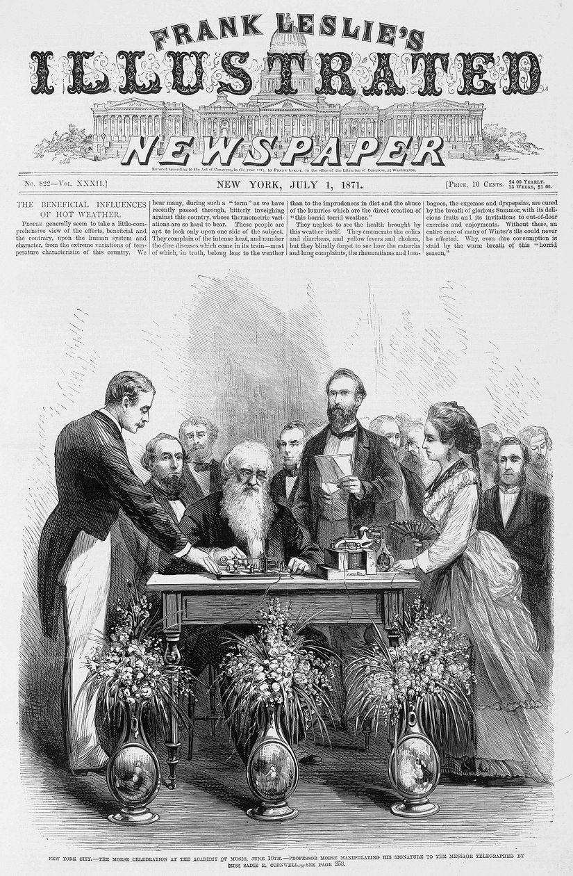 New York City - Morse viering in de Academy of Music, 10 juni - Professor Morse manipuleert zijn handtekening naar het bericht dat door Miss Sadie E. Cornwell werd getelegrammeerd - in 