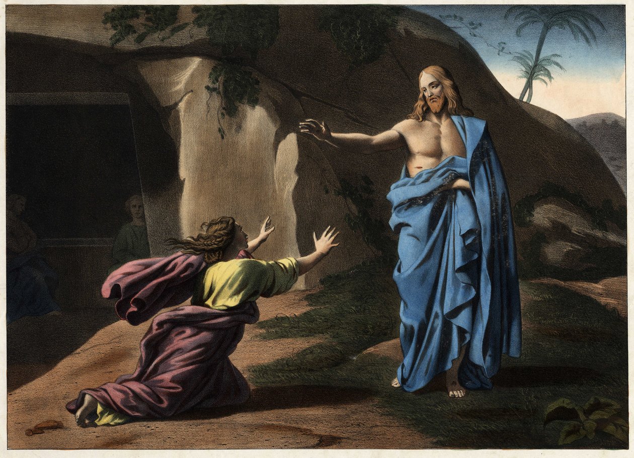 Noli me tangere: de verschijning van Christus aan Sint-Magdalena. Anonieme gravure uit de 19e eeuw. door Unknown artist