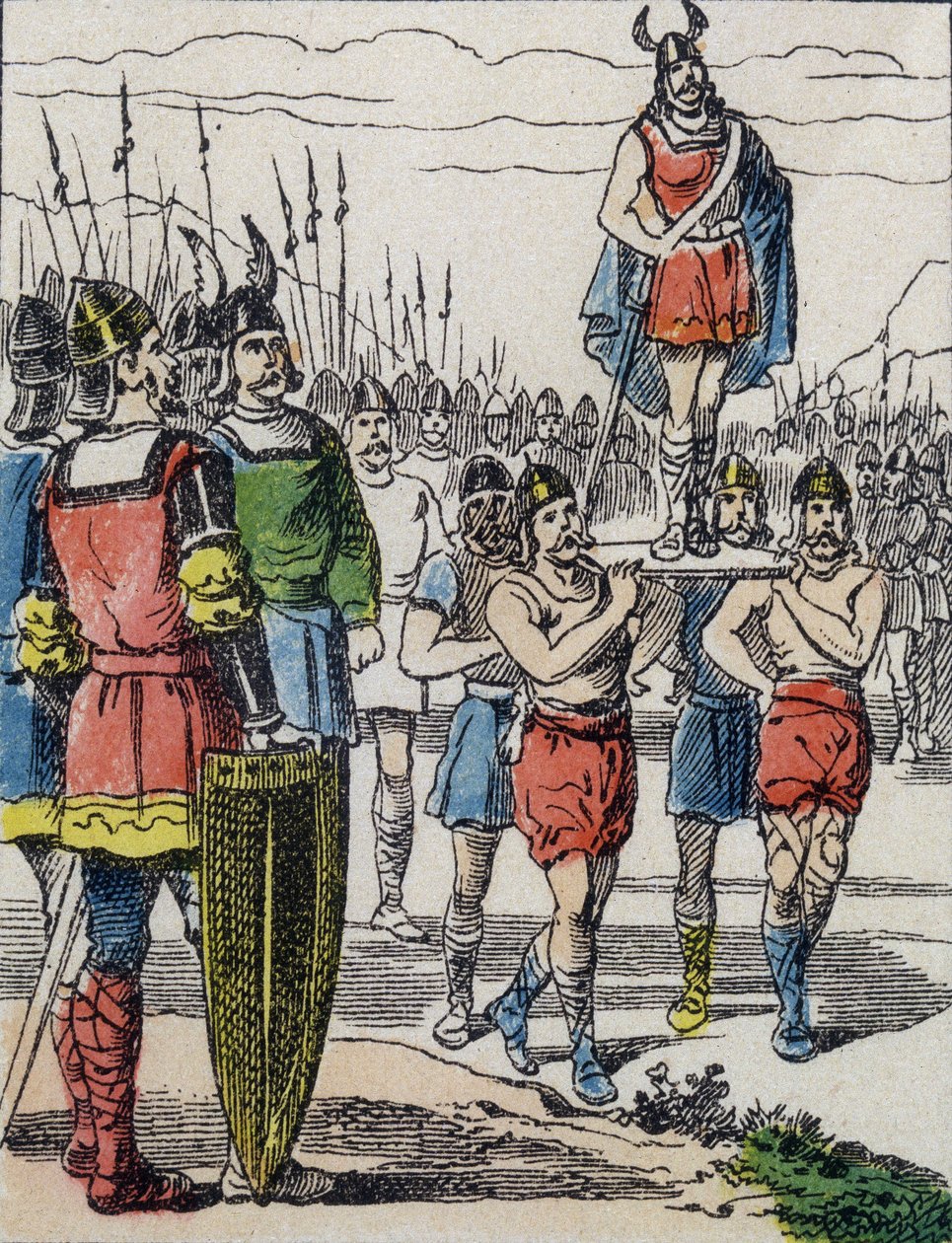 Bij de dood van Childeric I werd zijn zoon Clovis tot koning gekozen door de Salische Franken die hem op het bolwerk droegen terwijl ze het kamp rondgingen door Unknown artist